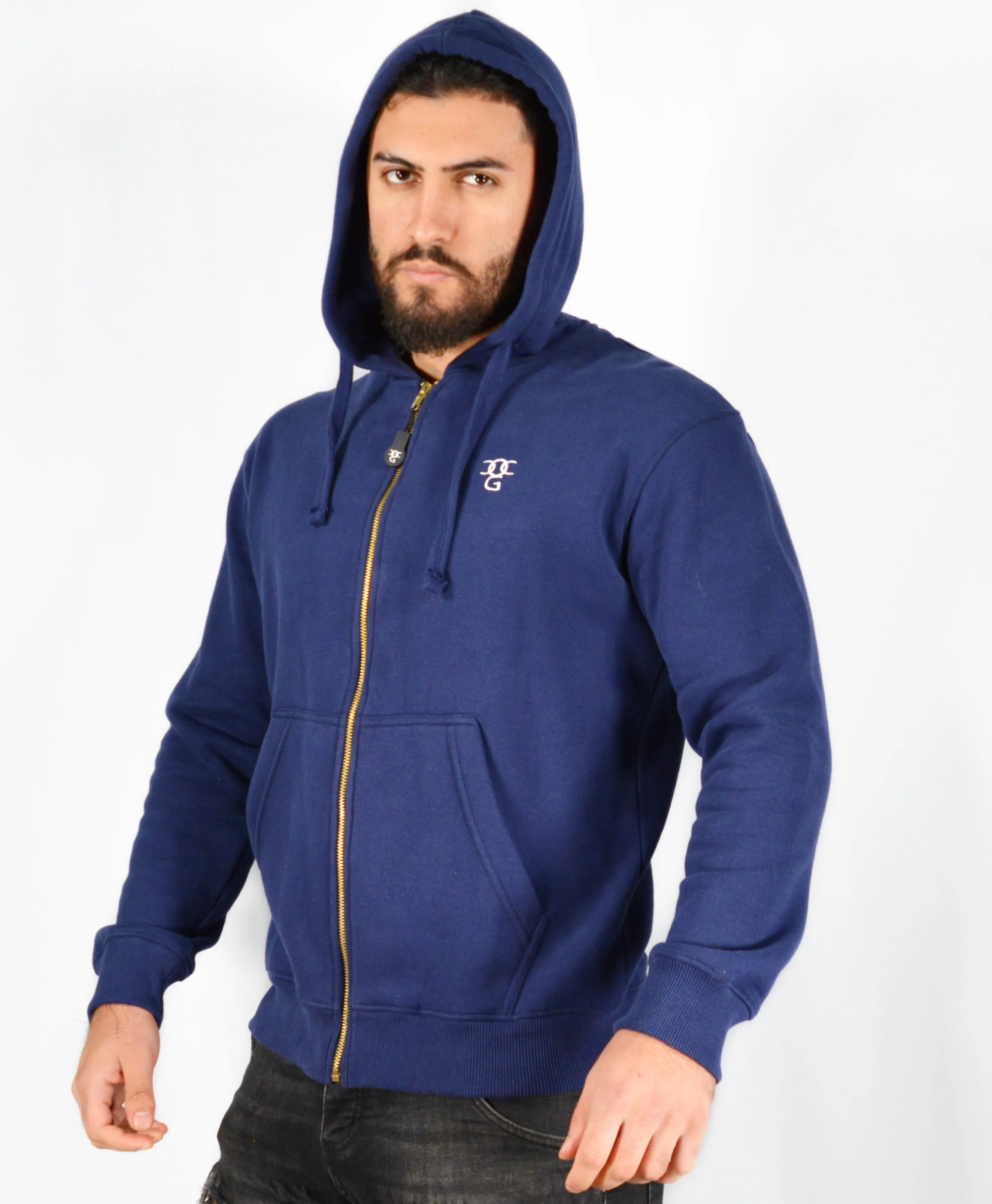 Mens O.G. Symbol Blue Zipped Hooded Top