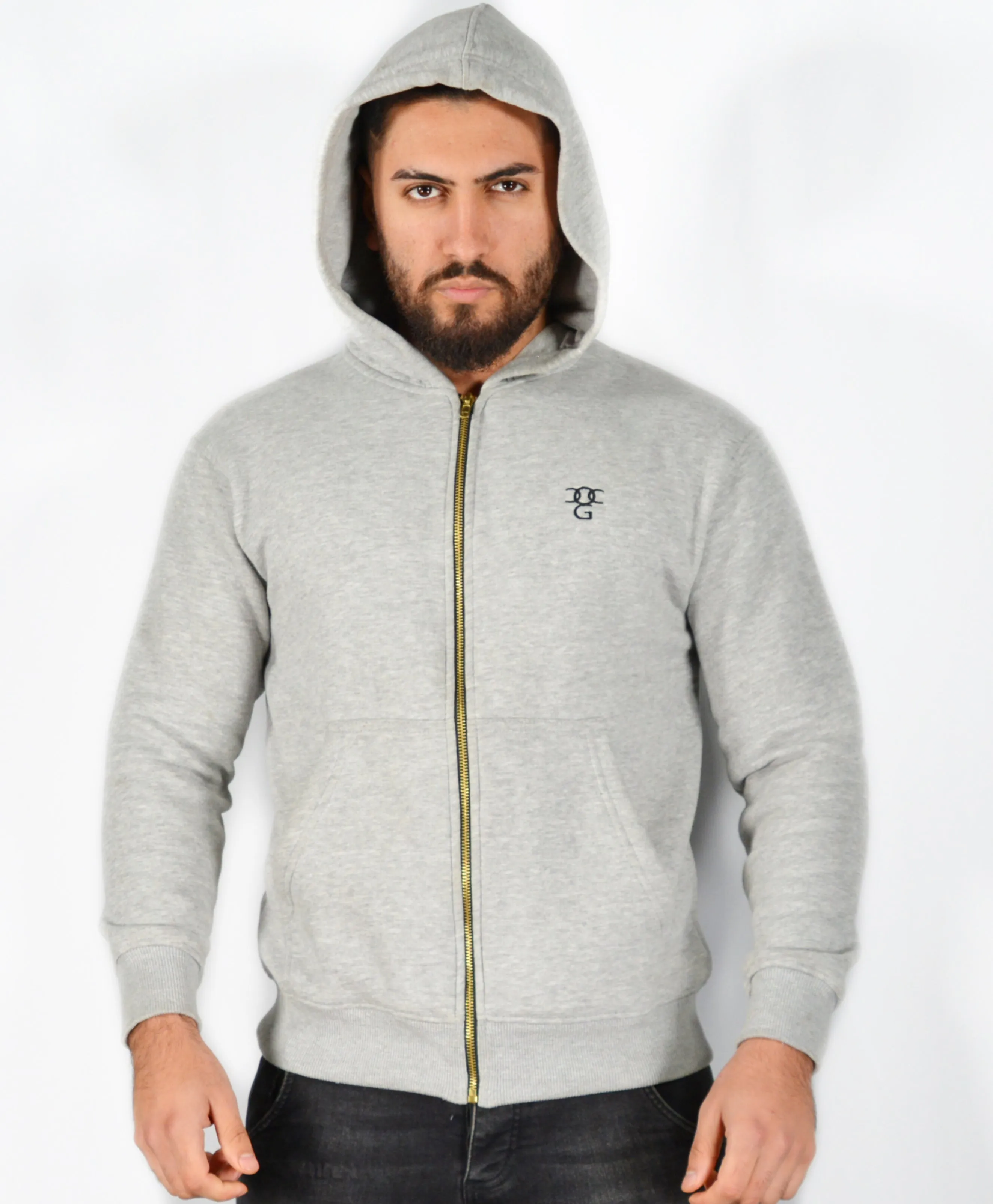 Mens O.G. Symbol Grey Zipped Hooded Top