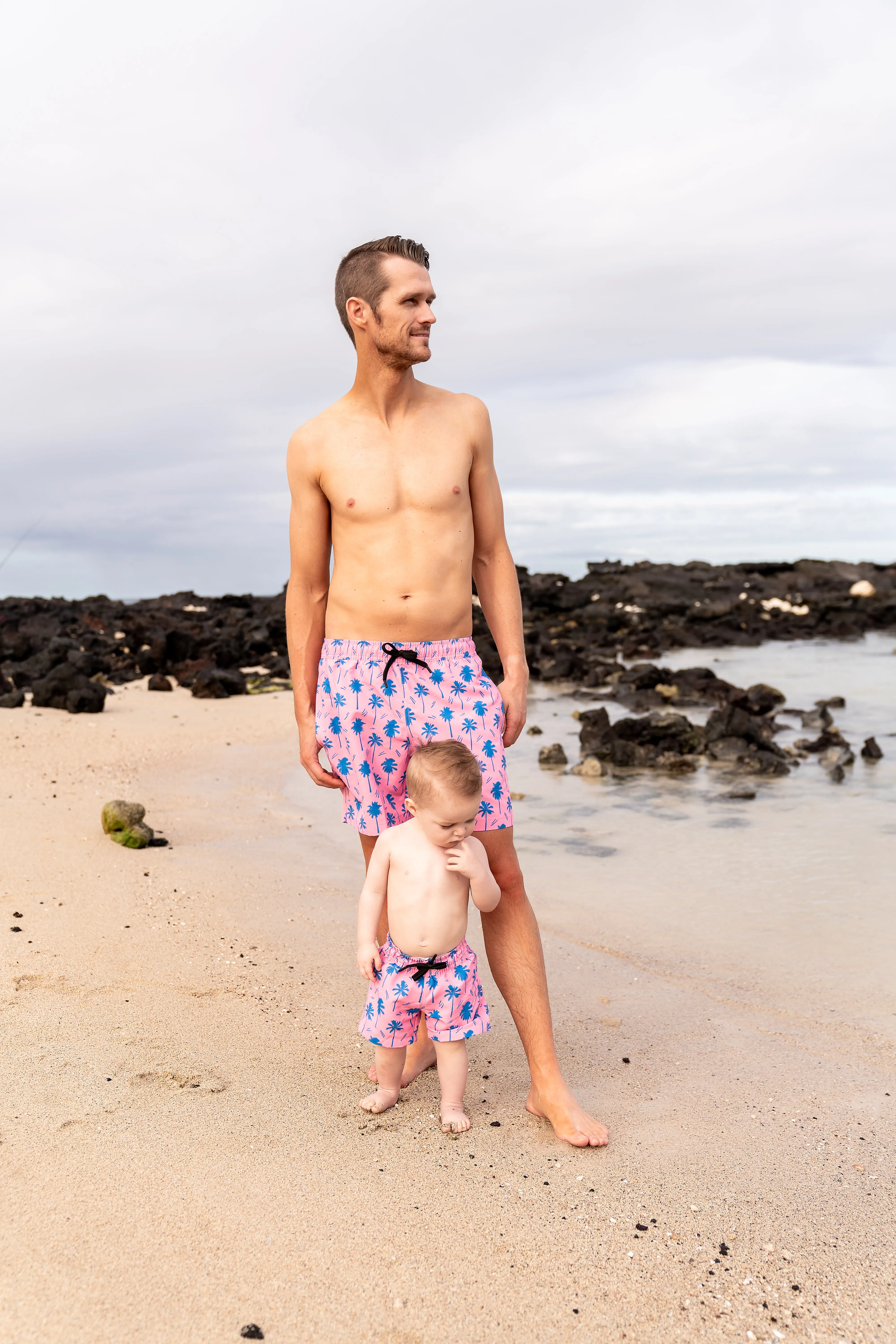 Mini Hang Ten Shorts | Coral Crush Palm Tree