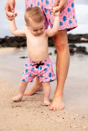 Mini Hang Ten Shorts | Coral Crush Palm Tree