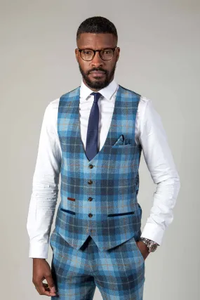 MORRIS - Blue Tweed Check Waistcoat