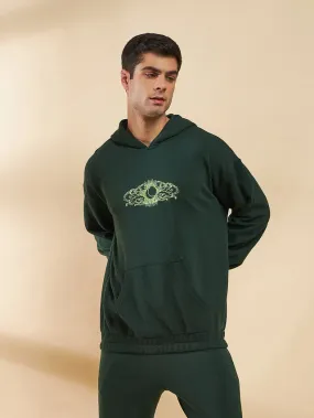 Moss Green Embroidered Oversized Hoodie