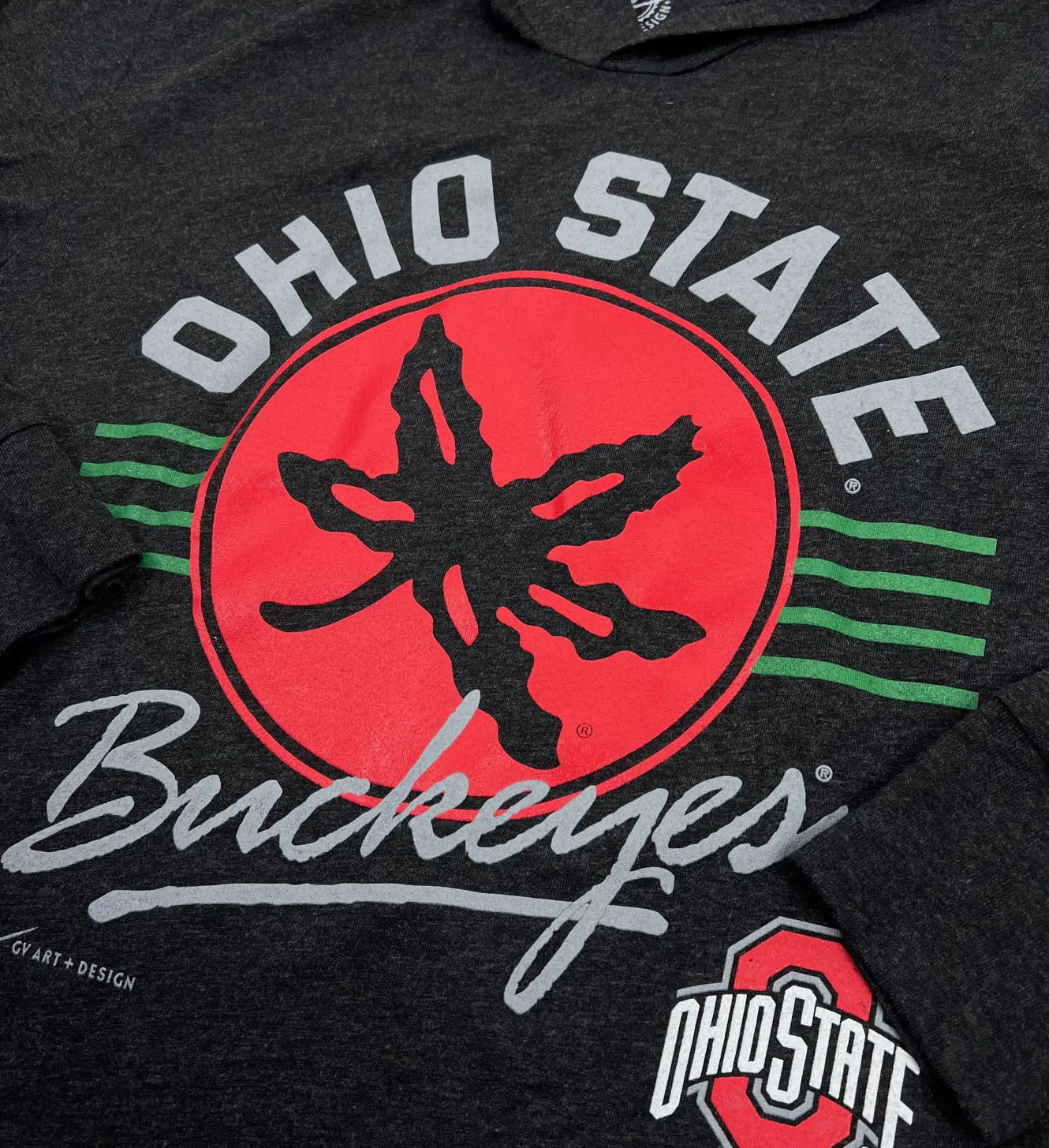 OSU Buckeye Leaf Script Hooded T shirt