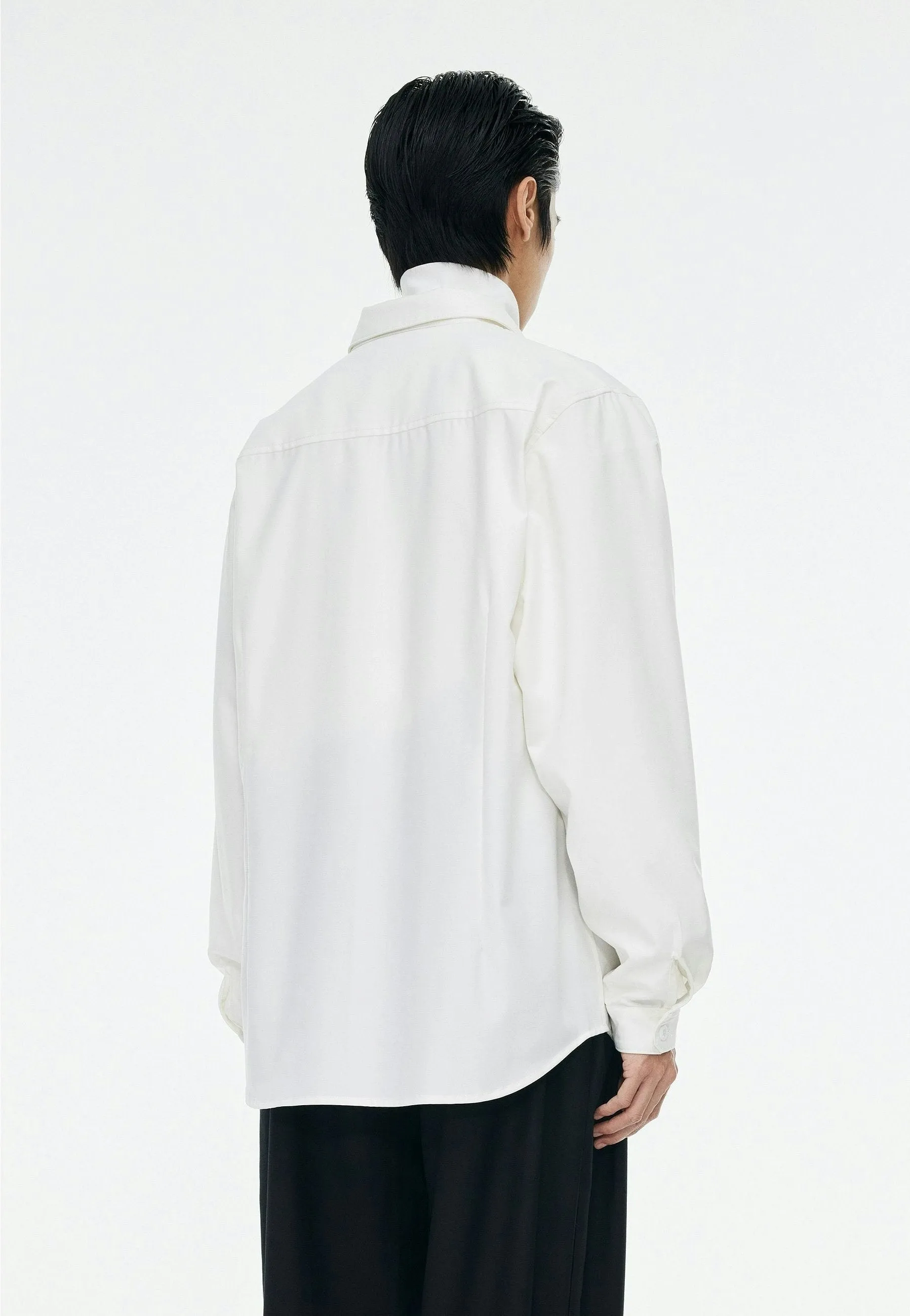 Oversized Button-Down Shirt with Stand Collar