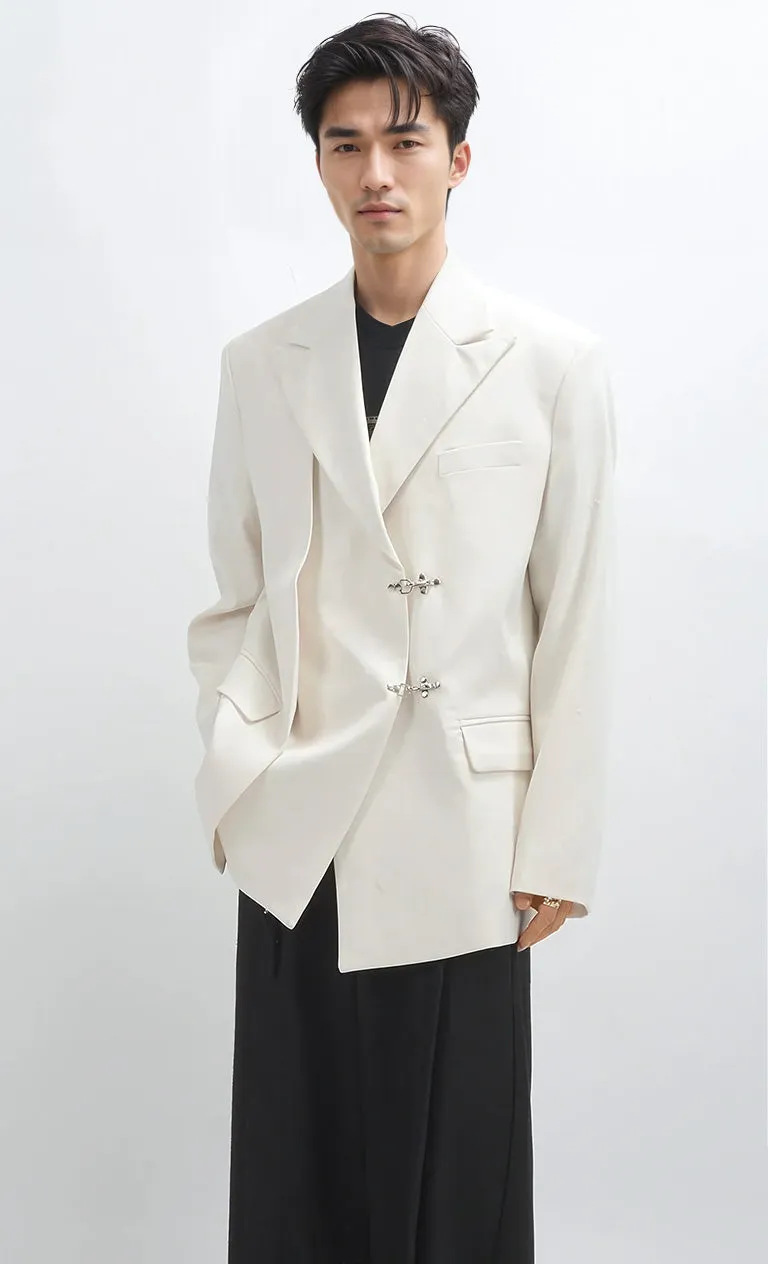 Oversized Layer-Pleated Blazer with Silver Accents