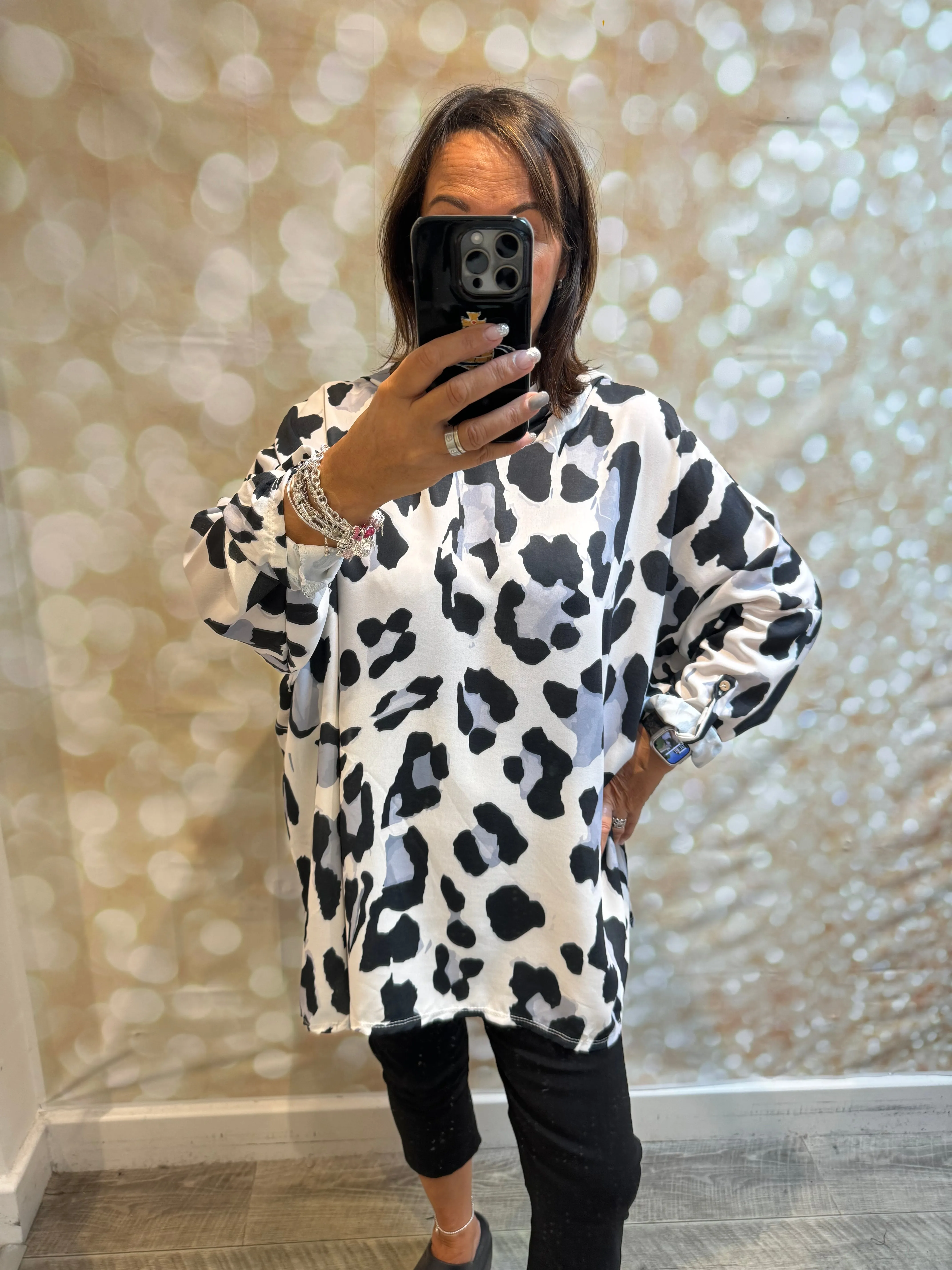 Oversized Leopard Hooded  Top