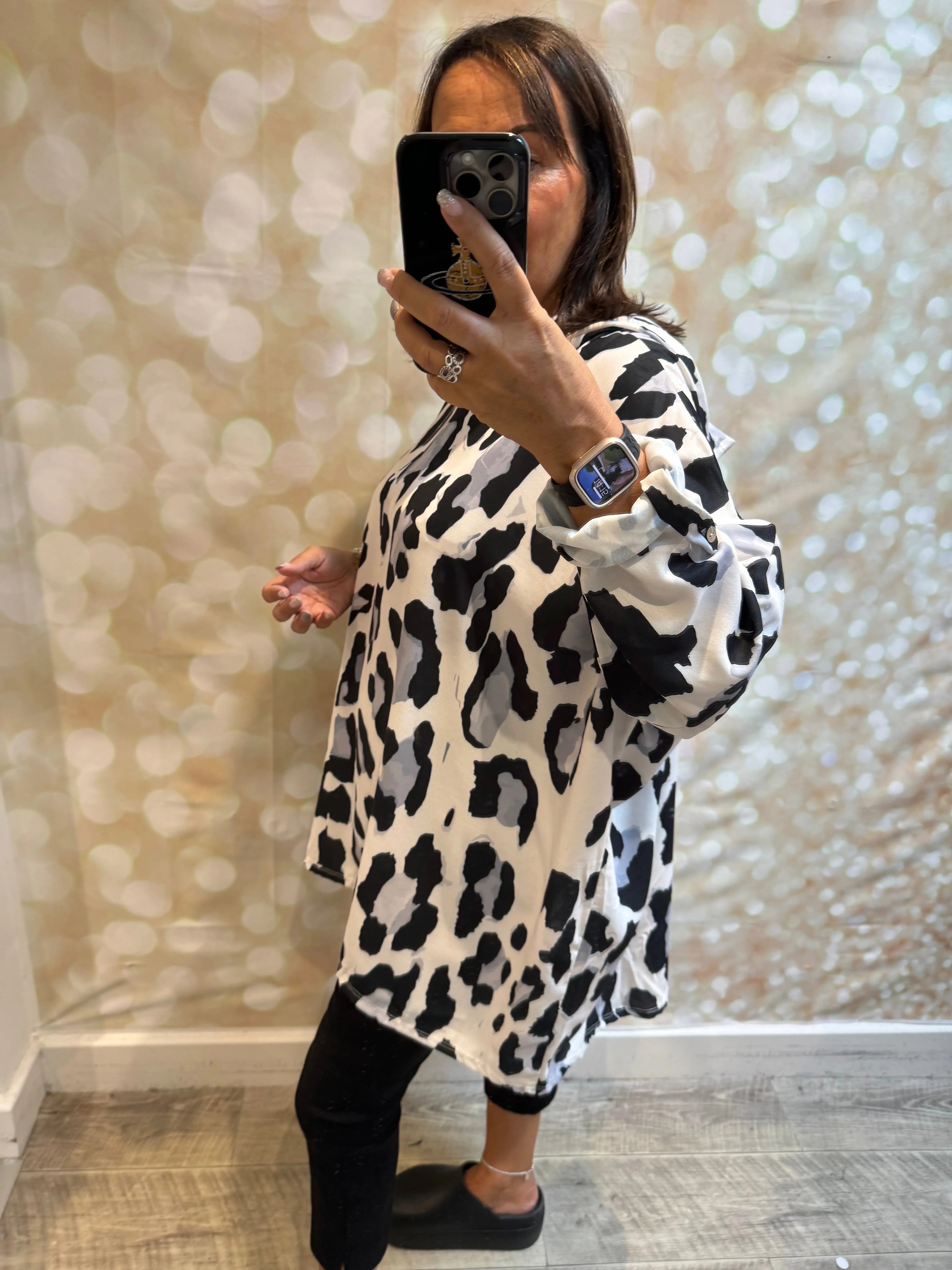 Oversized Leopard Hooded  Top