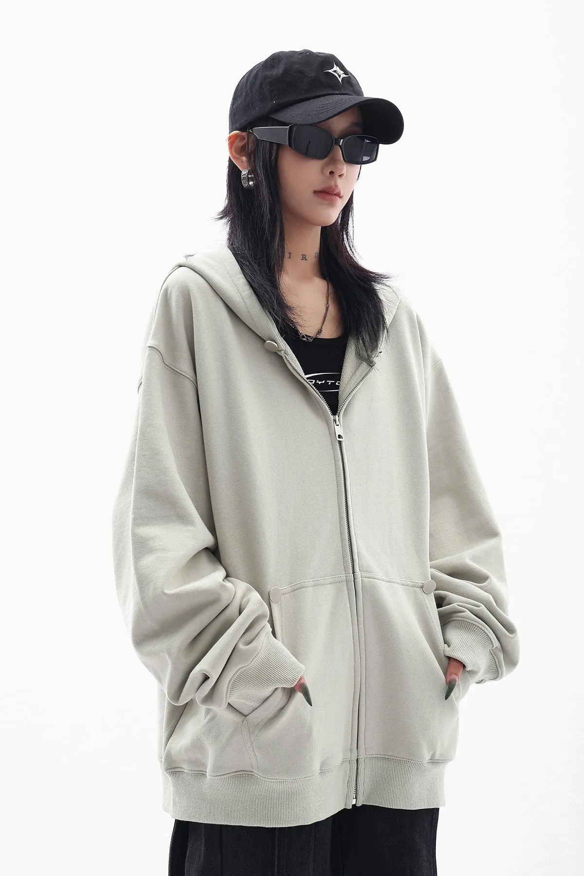 Oversized Studded Zip Hooded Jacket