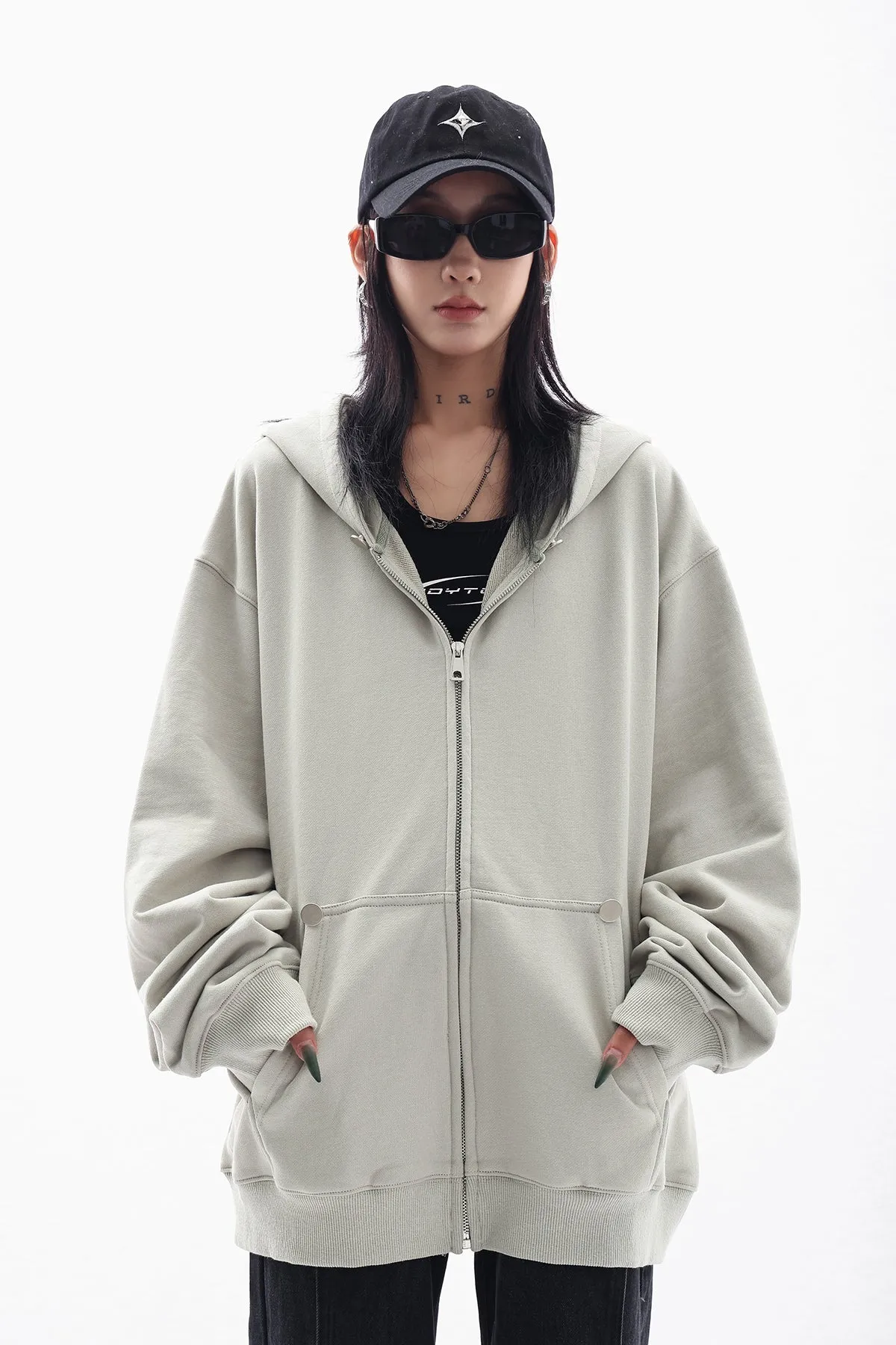 Oversized Studded Zip Hooded Jacket