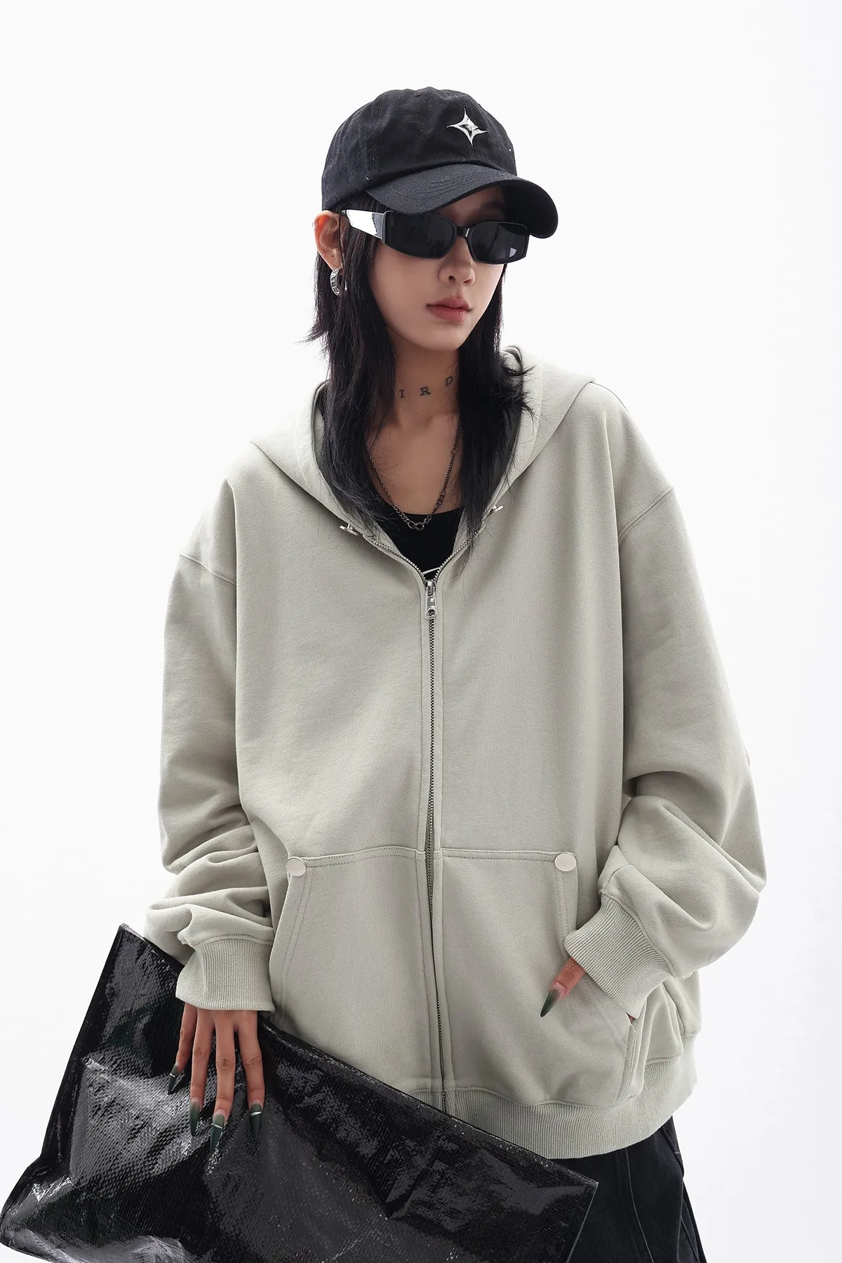 Oversized Studded Zip Hooded Jacket