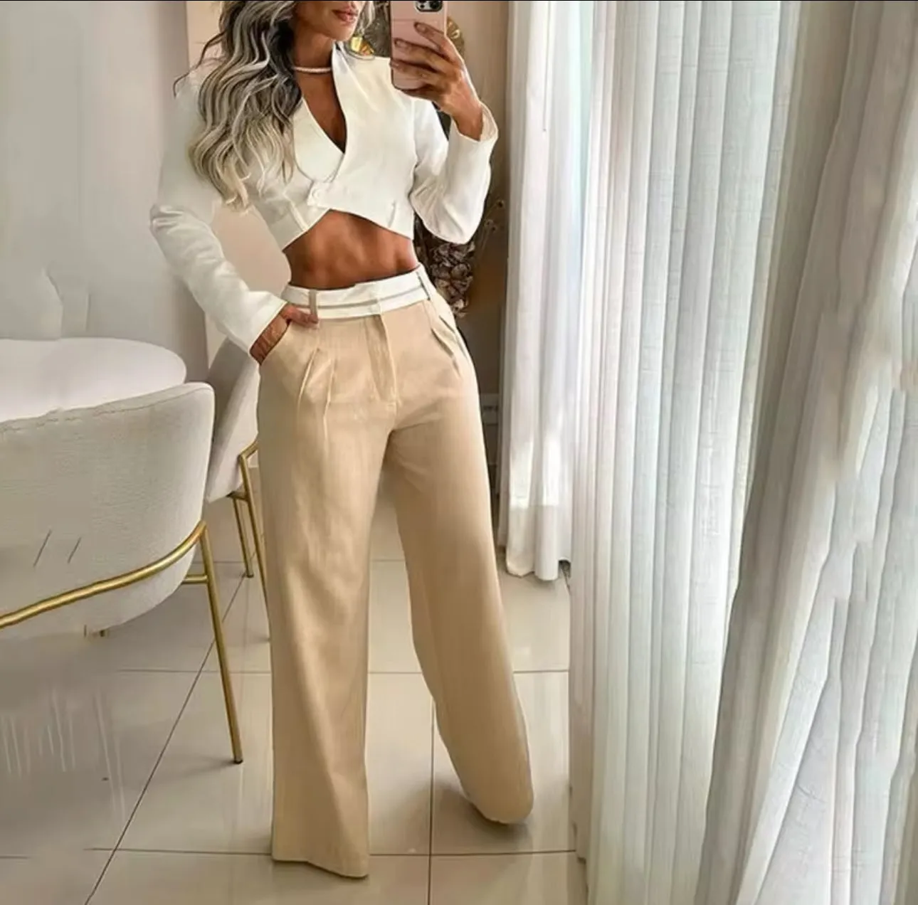 Parisian Crop Shirt and Trousers Co ord