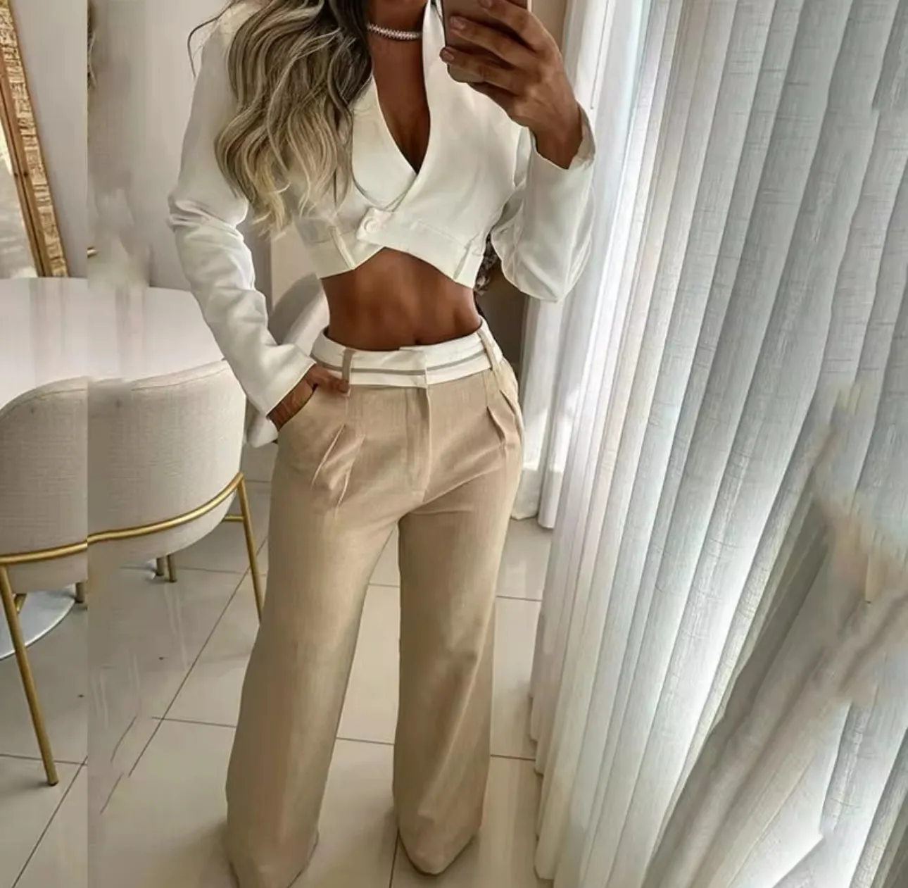 Parisian Crop Shirt and Trousers Co ord