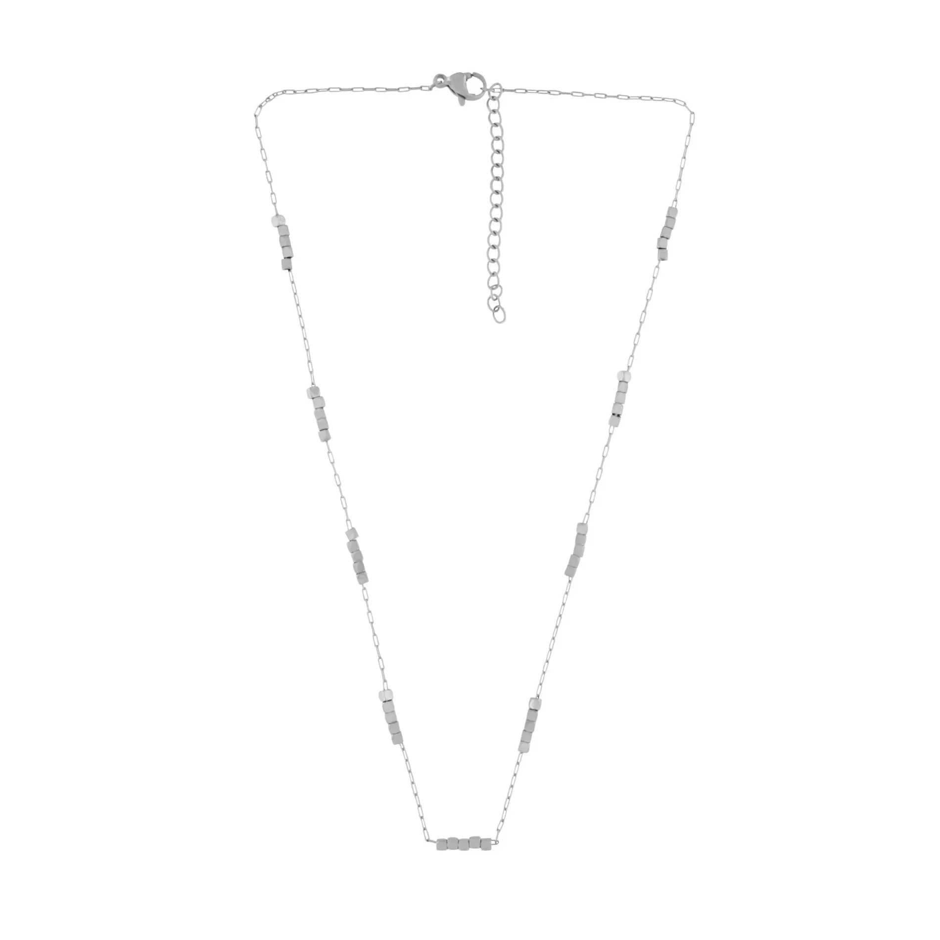 Passion Waterproof Short Square Mini Bead Necklace Silver Plating