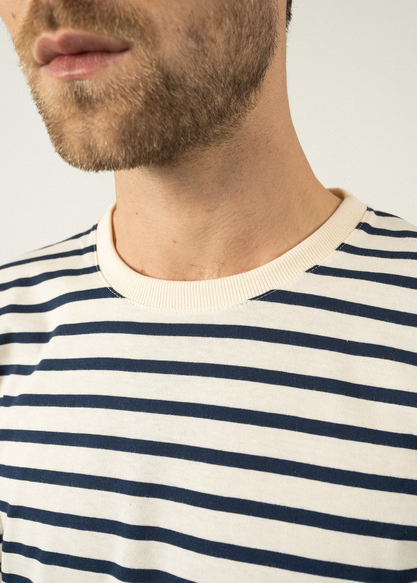 Plouider striped t-shirt - round neck, in cotton jersey (ECRU/MARINE)