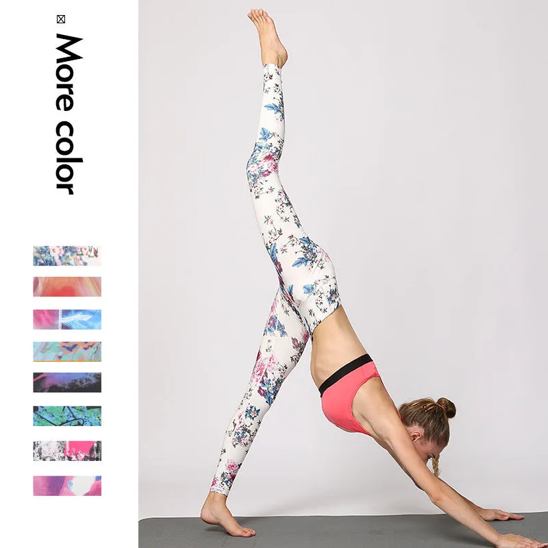 Printed sweatpants fitness pants yoga pants high stretch skinny legging trousers