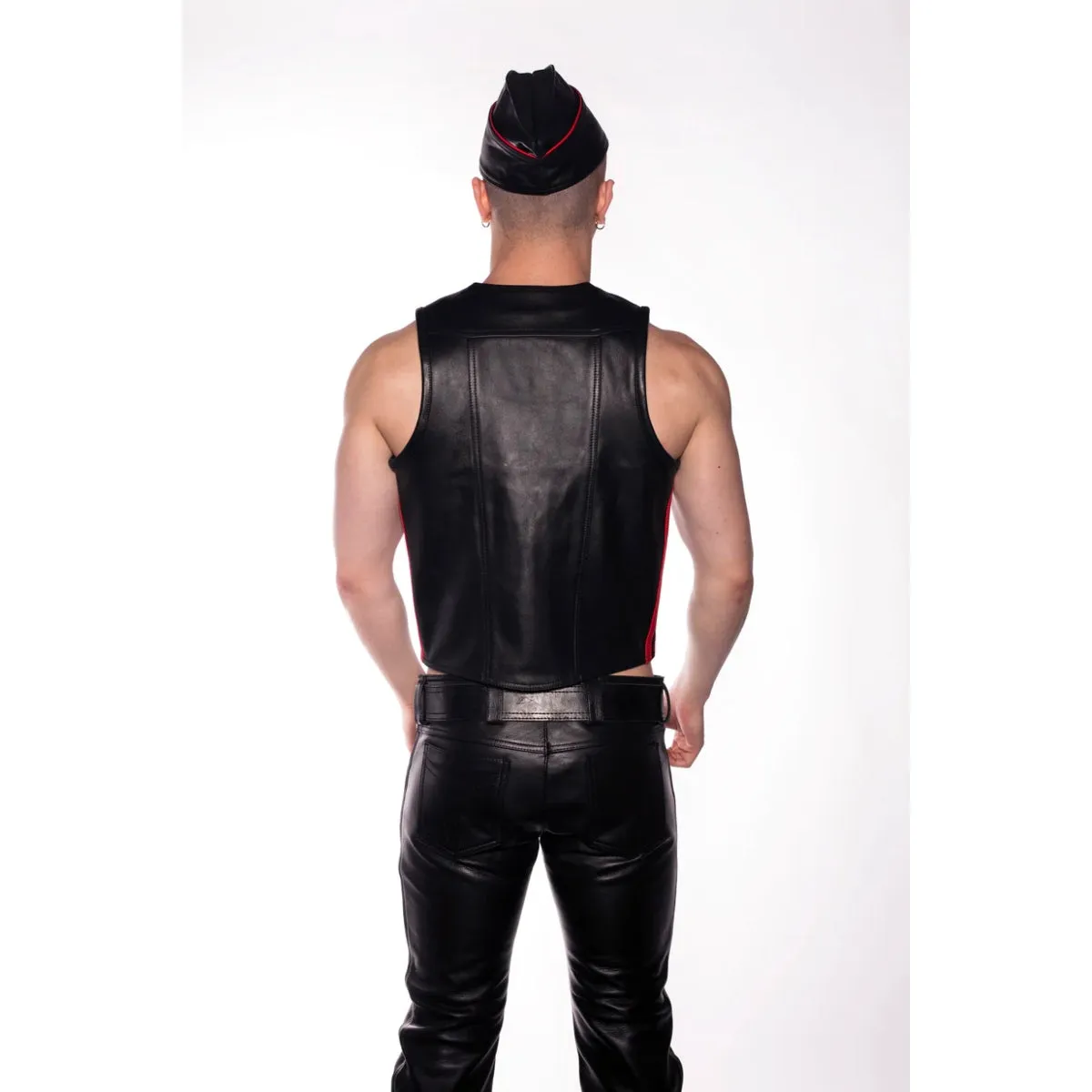 Prowler RED Leather Waistcoat Black Red