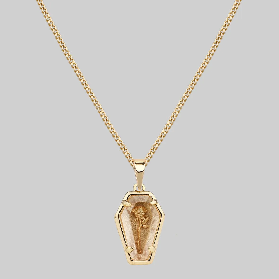 REBIRTH. Rose Under Glass Coffin Necklace - Gold