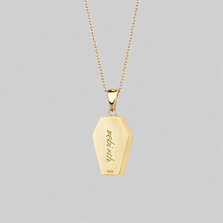 REBIRTH. Rose Under Glass Coffin Necklace - Gold