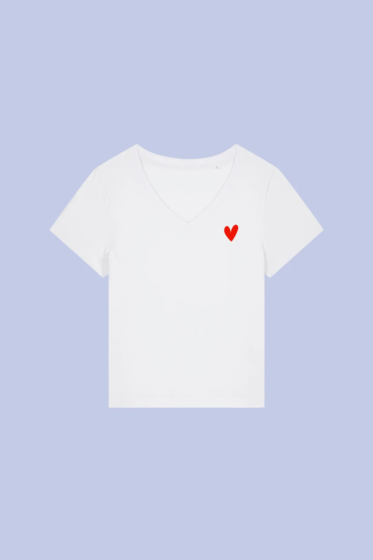 Red Heart White V Neck T-Shirt