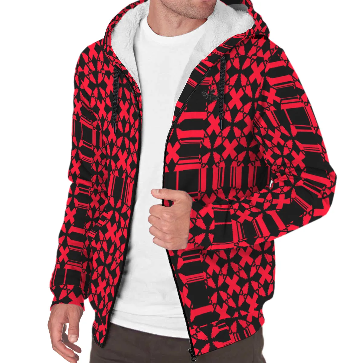 #red/black JAXS N CROWN Sherpa Hoodie red/blk