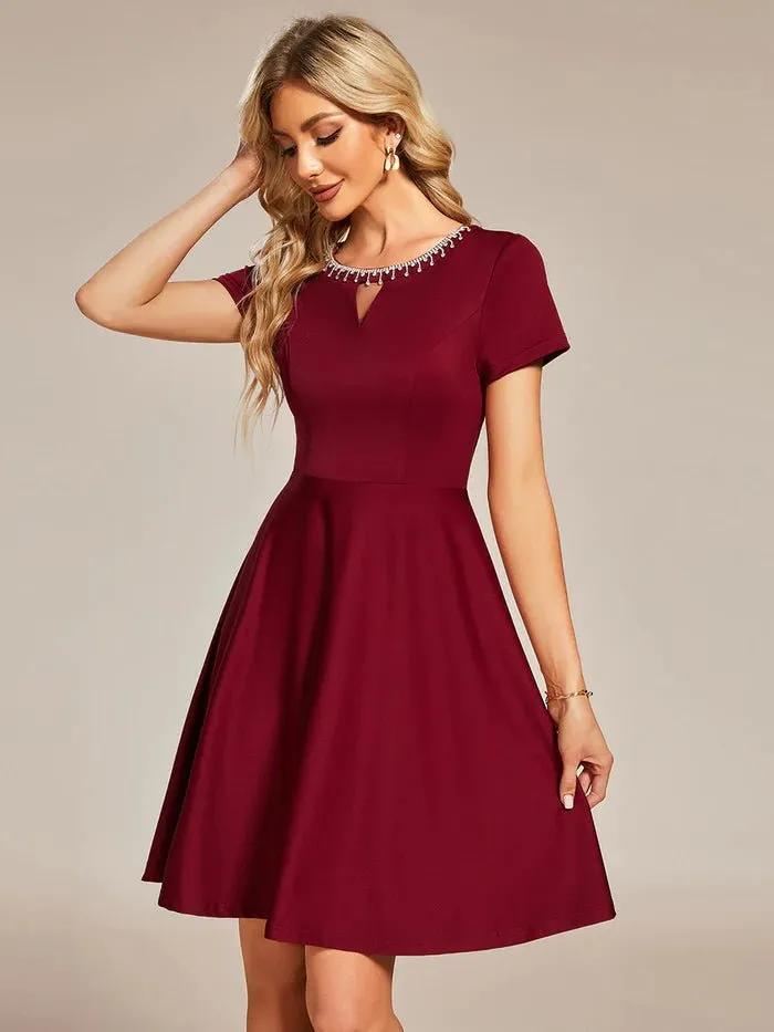 Round Neck Rhinestone Mini Homecoming Cocktail Dresses