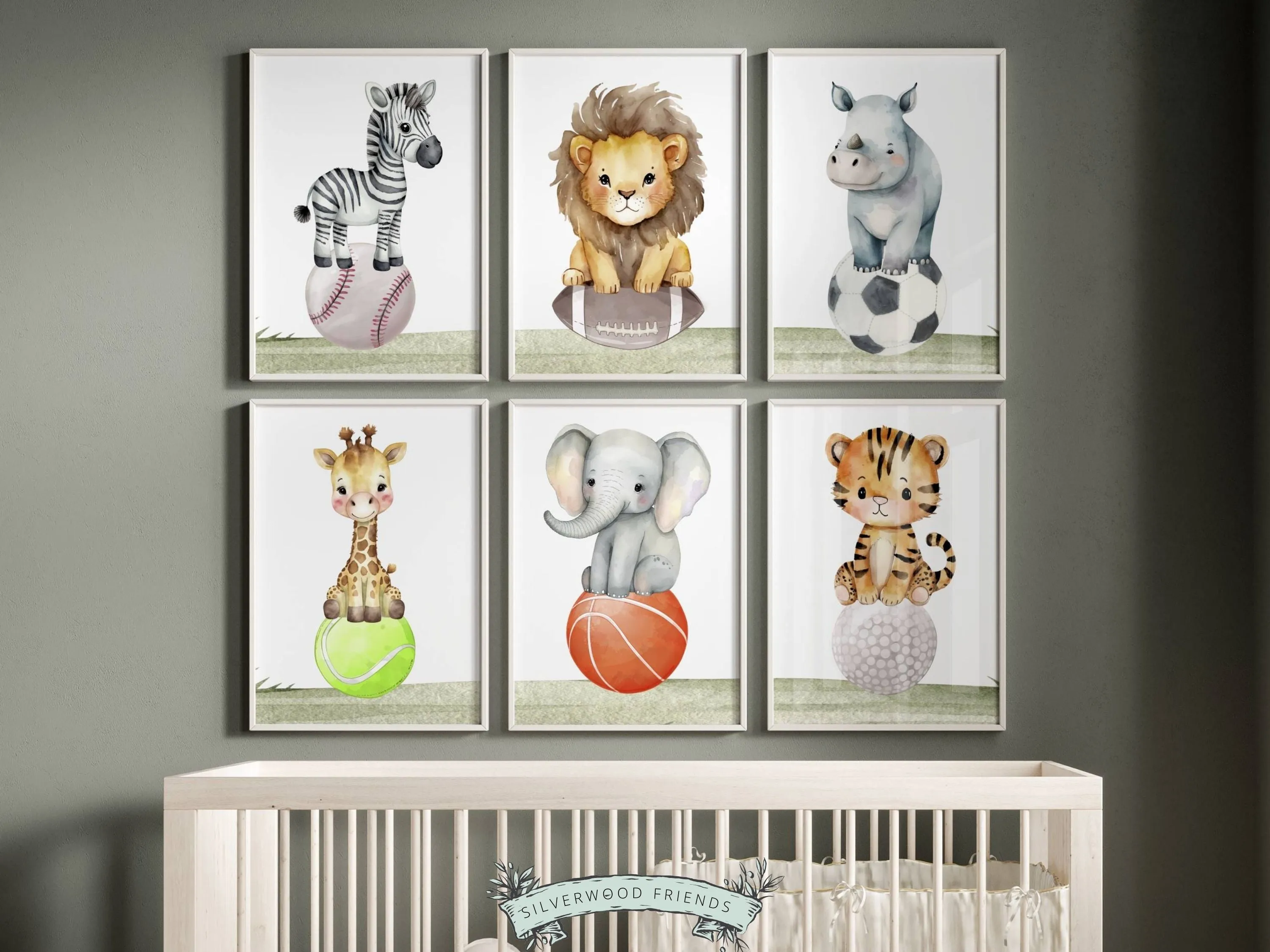 Safari Animals on Sports Balls Nursery Prints