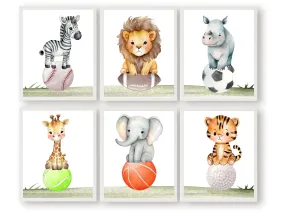 Safari Animals on Sports Balls Nursery Prints