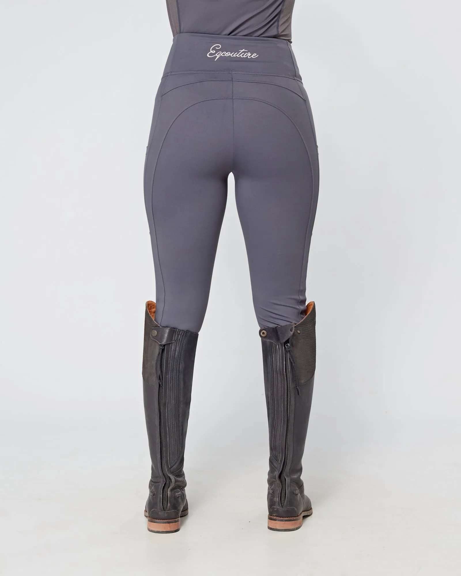 Slate Grey Riding Leggings / Tights with Phone Pockets - NO GRIP/ SILICONE