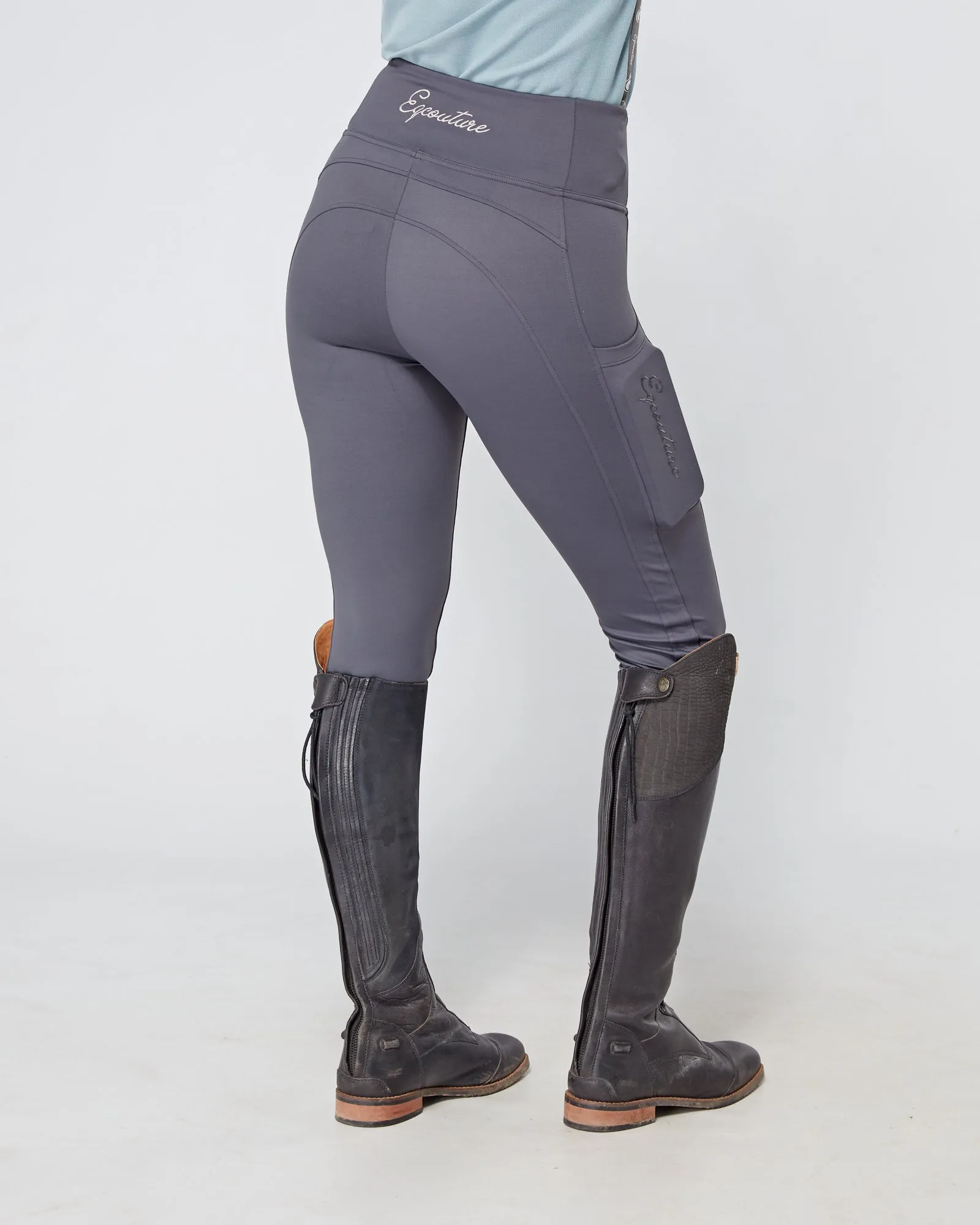 Slate Grey Riding Leggings / Tights with Phone Pockets - NO GRIP/ SILICONE