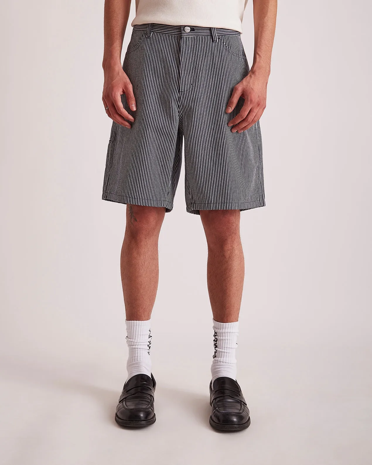 Striped Cotton Twill Carpenter Short