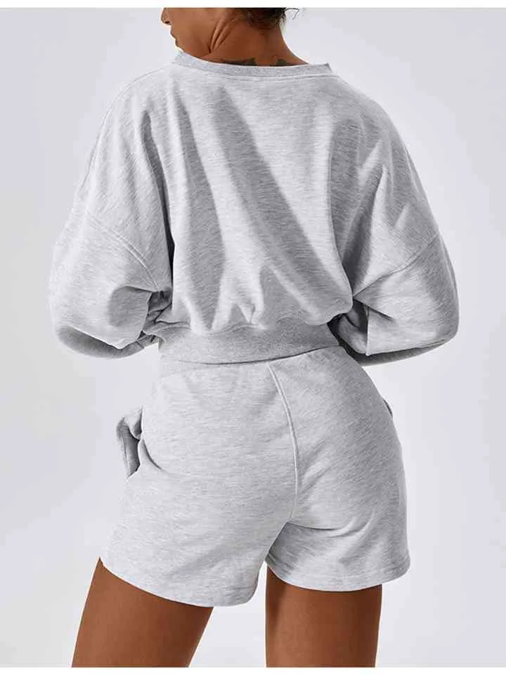 V-Neck Dropped Shoulder Sports Sweatshirt