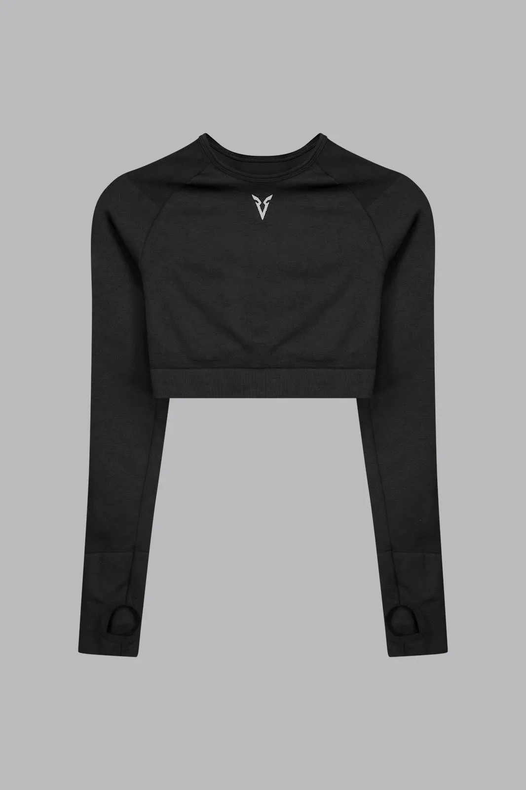 V_COMPRESS CROPPED SEAMLESS LONG SLEEVE TOP - Black