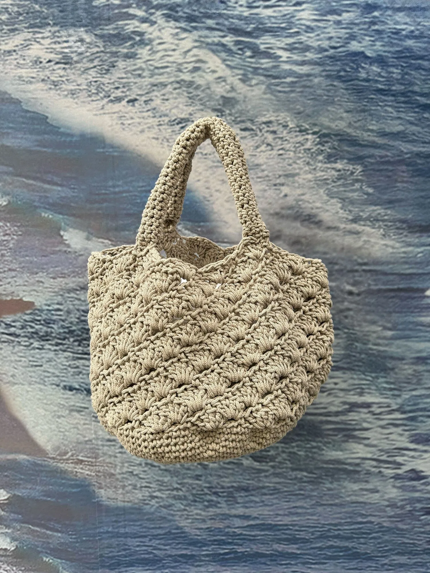 VOLOS - Cabas en maille ajourée en coton Beige