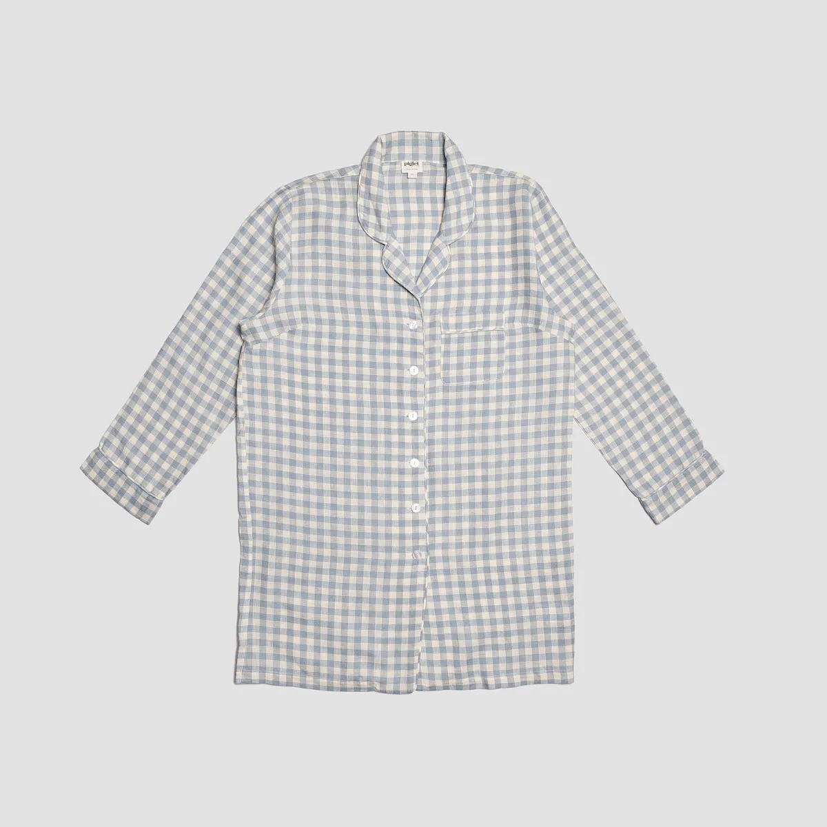 Warm Blue Gingham Linen Night Shirt