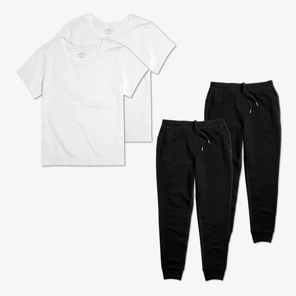 Women's Crew Neck T-Shirt & Sweatpants 4-Pack