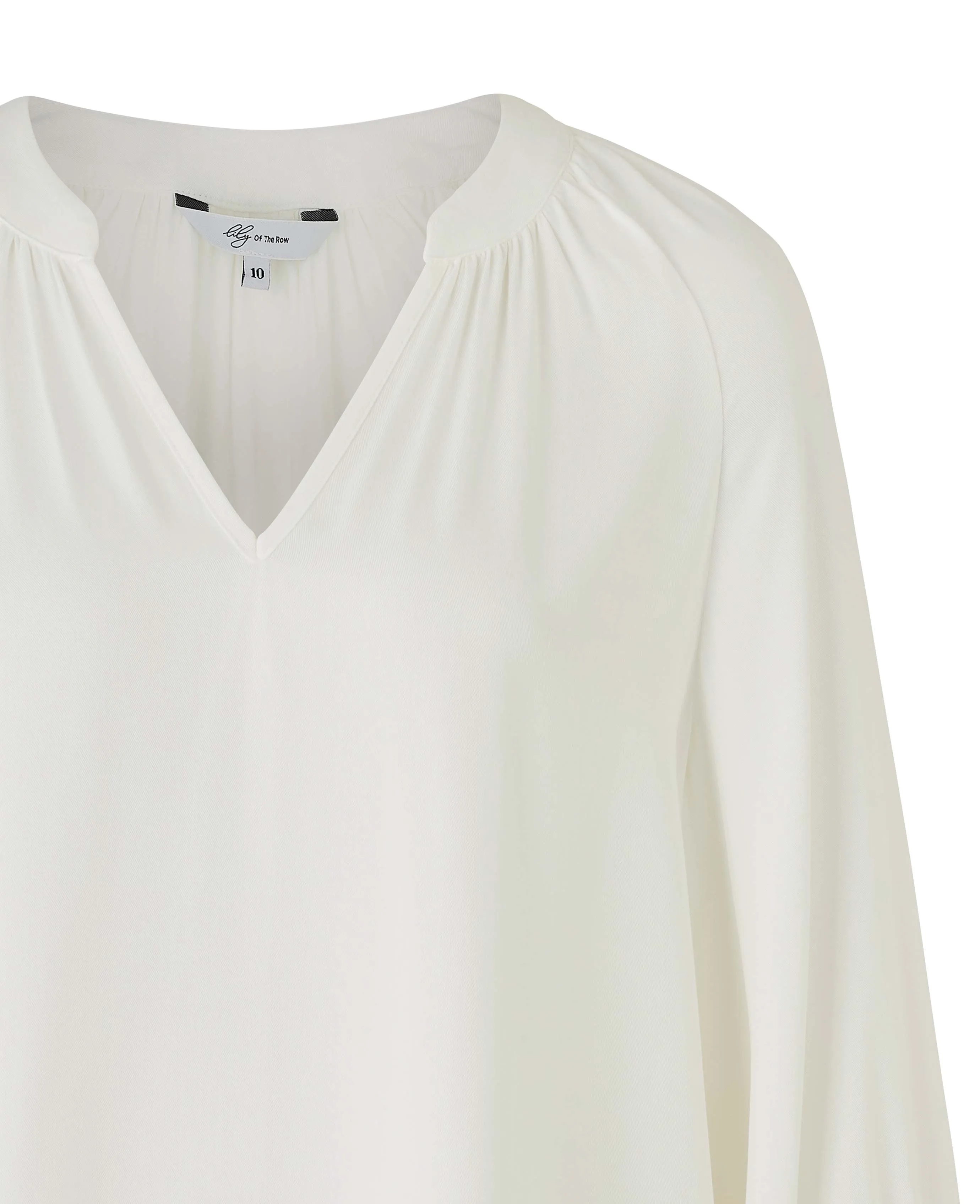 Women's Off White Viscose Twill Grandad Collar Shirt