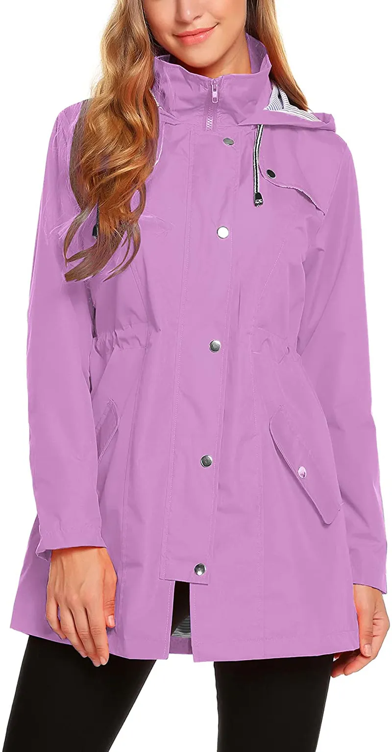 ZHENWEI Womens Lightweight Hooded Waterproof Active Outdoor Rain Jacket S-XXL